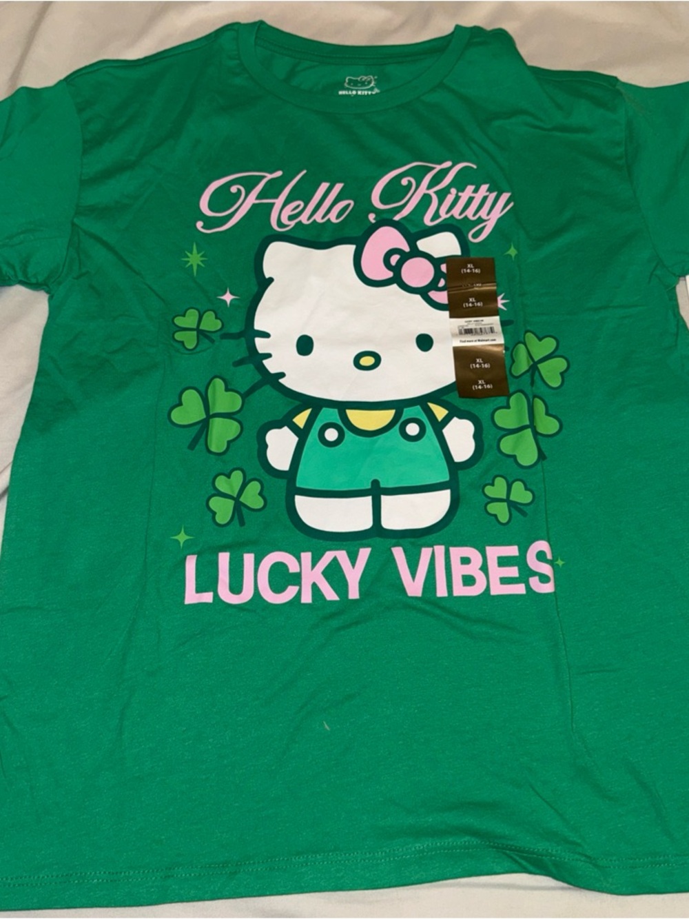 Hello Kitty Green 'Lucky Vibes' Graphic Tee with Pink Accents